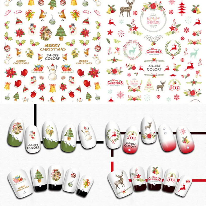 10 Sheet Christmas Style Sticker Nail Art Stickers Decorations Manicure Winter Designs Deer And Bell Tree Decals | Красота и здоровье