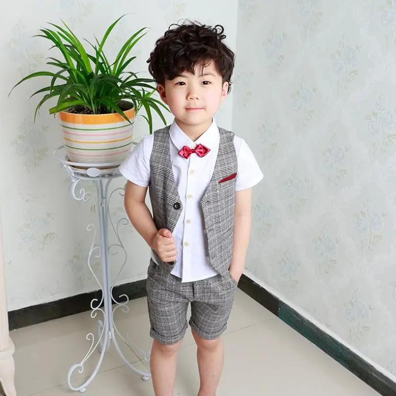 

Children's Blazer sets summer baby boys clothes 3 PCS sets vest+shirt+shorts wedding formal suit kids fashion party clothes Y252