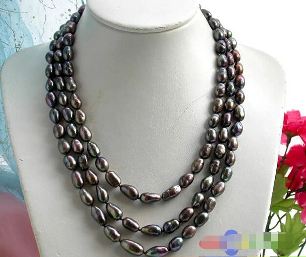 

FREE SHIPPING>>>@@ > p884 3ROW 14MM BLACK BAROQUE FW CULTURED PEARL NECKLACE^^^@^Noble style Natural Fine jewe &