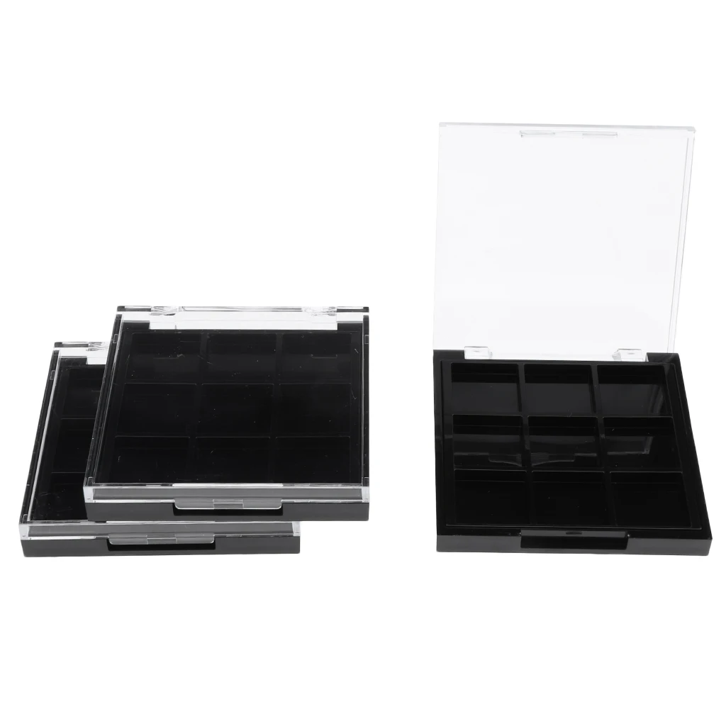 3 Pcs 9 Slots Hollow Empty Makeup Eyeshadow Palette Highlights Blusher Square Case