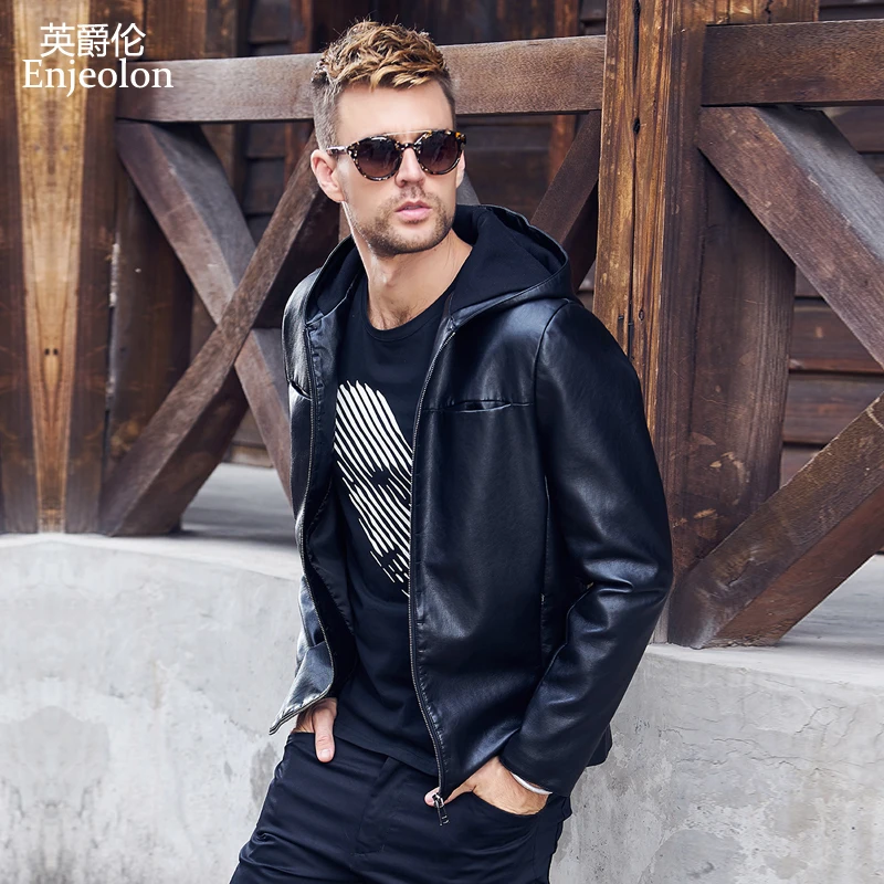 Enjeolon brand pu leather jacket men clothes hoodies jacket leather ...