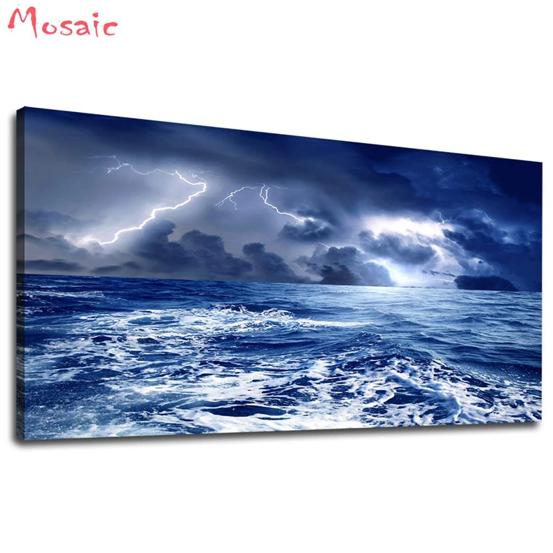 Океанские волны молния шторм погода Алмазная картина наборы для вышивки крестом Алмазная вышивка мозаичная картина морской пейзаж