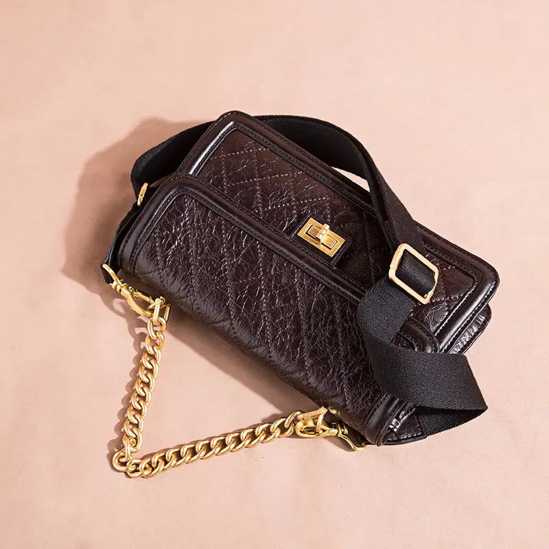 Cuir Arrivée Messager Véritable Diamant Haute Impression Coffee Nouvelle Noir Sac Bandoulière Qualité En Chaînes De deep Treillis qfdwYwt