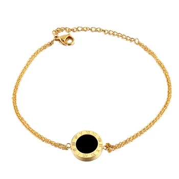 

High Quality Roman Numbers Rose Gold Bangle Round Disc Black White Two Style Link Chain Adjustable Bracelet for Women Jewelry