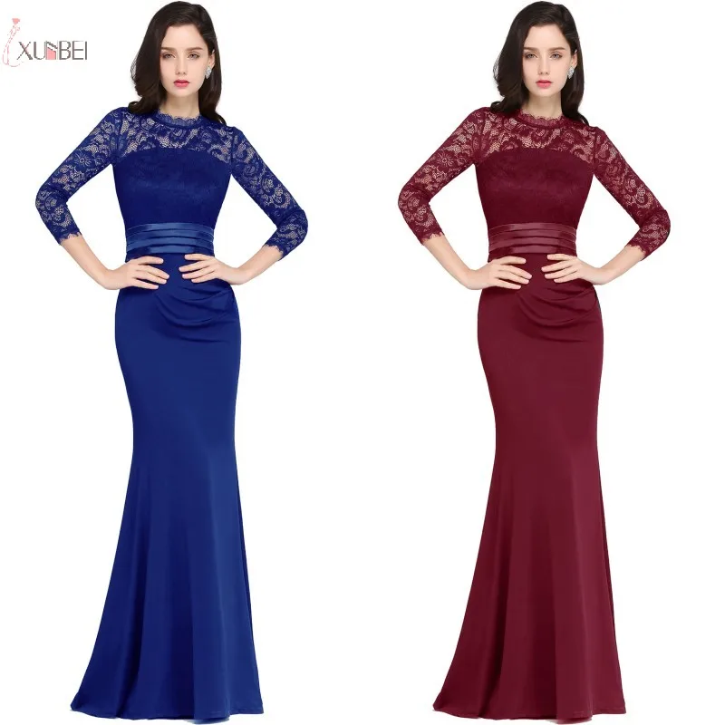 2019 Three Quarter Sleeve Burgundy Elegant reflective Long Bridesmaid Dresses Cheap Plus Size