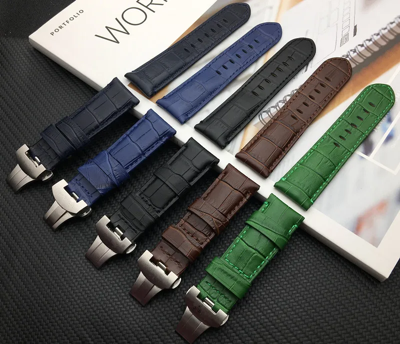 Brand quality Italy Genuine leather bamboo Watchband For Panerai strap PAM441 Bracelet Butterfly Buckle watch band free tools | Наручные