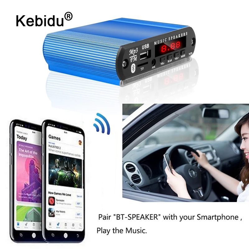 5 V-12 V громкой связи Bluetooth автомобильный радиоприемник Mp3 плеер декодер доска Поддержка FM TF карта AUX Запись с микрофоном автомобиля Динамик модификации