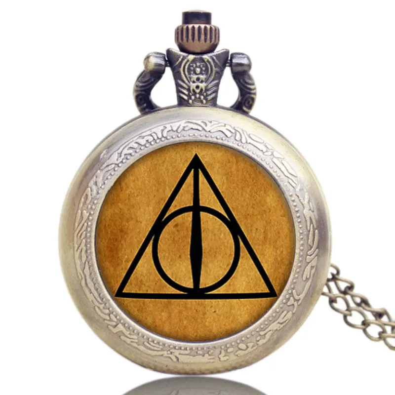 

Fashion Bronze Luna Triangle the Deathly Hallows Vintage Quartz Pocket Watch Necklace Pendant DROPSHIPPING
