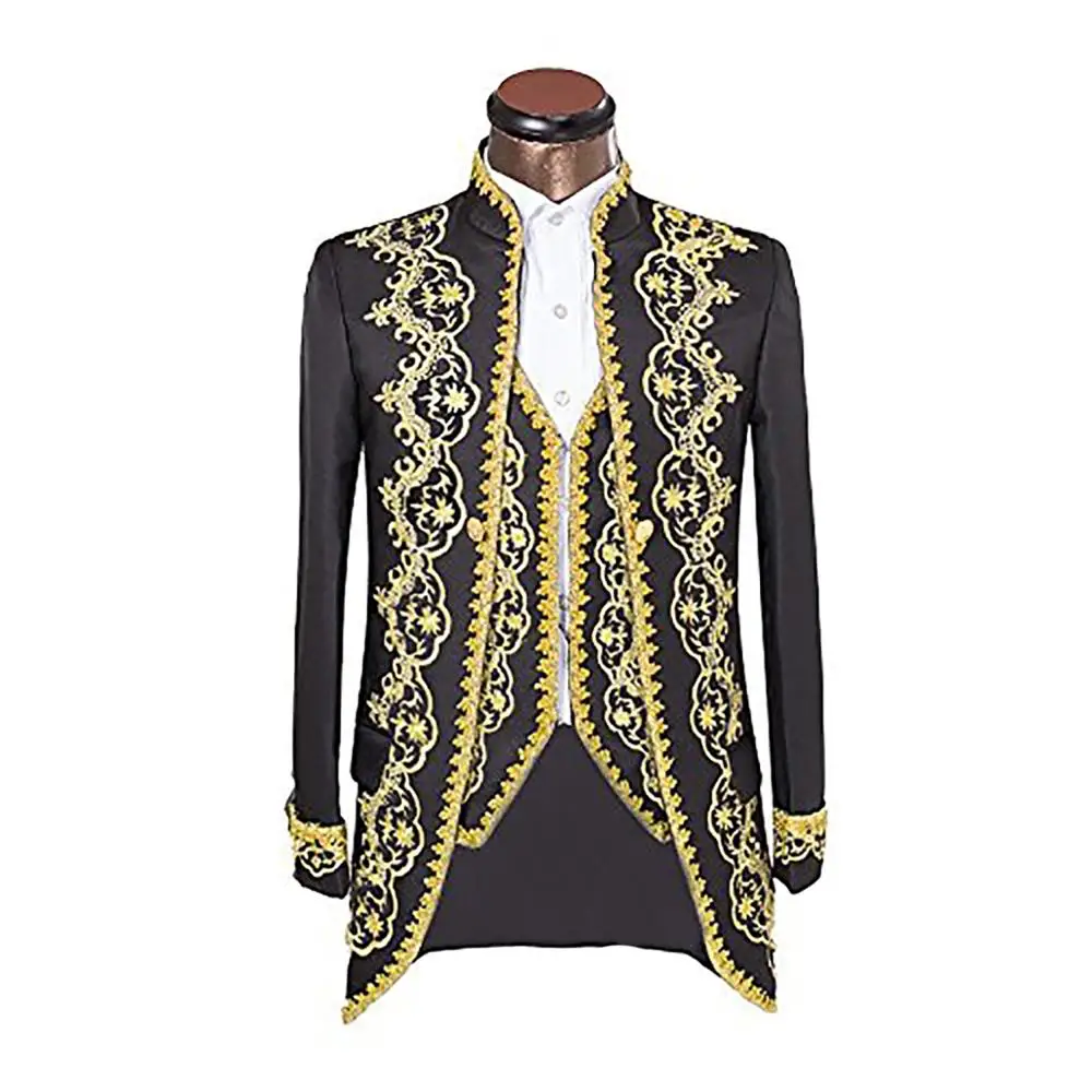 

Euro Size Men's Stand Collar 3 Pieces Court Suit Suit Slim Fit Stylish Blazer Coats Jackets & Vest & Trousers