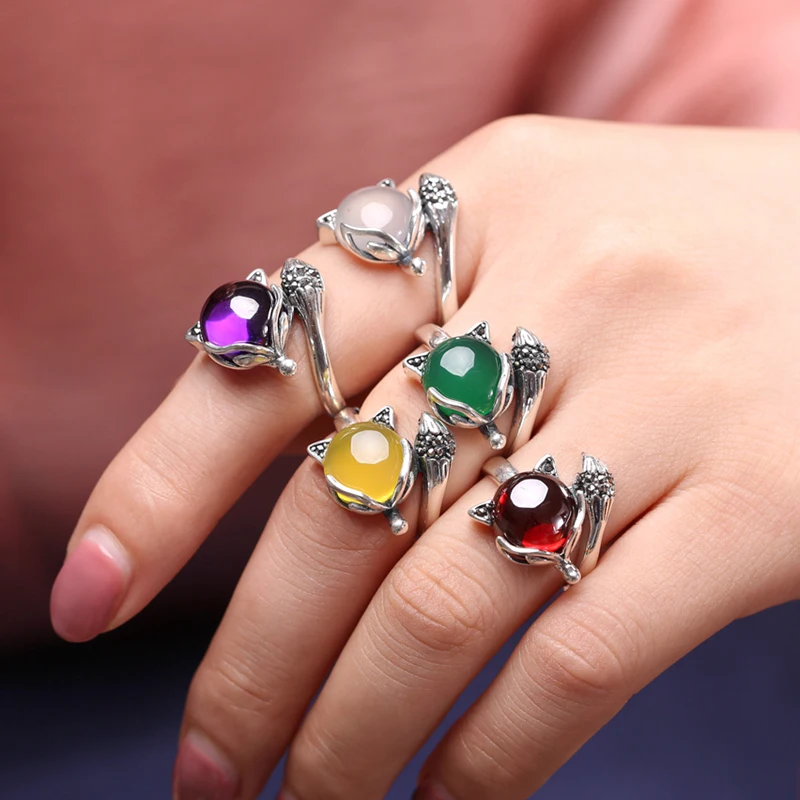 

925 Sterling Silver Fox Rings For Women Fashion Korean Creative Cute Animal Personalized Hipster S925 Female Jewelry Accessories