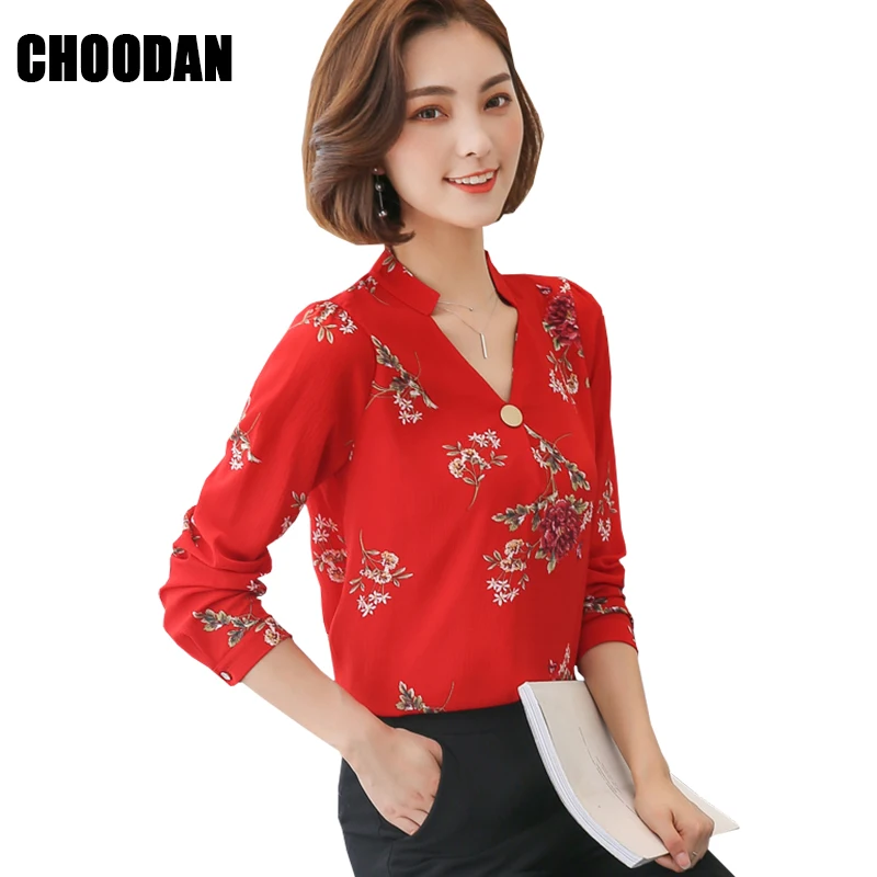 Blusas y camisas para mujer, de Primavera Verano 2018, blusa Coreana de chifón a moda, blusas para de manga larga con estampado de flores para - AliExpress