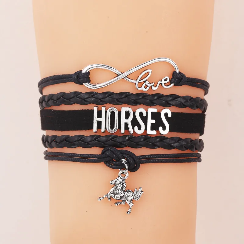 Buy (10pcs/lot) Infinity Love HORSES Bracelet Pet Horses Charm Rope Leather