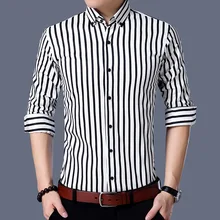 M-3XL высокое качество осень Для мужчин полосатый Смарт Повседневное тонкие рубашки Мужчины натуральный хлопок длинный топ рубашки Для мужчин одежда ретро B17013