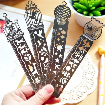 

Jonvon Satone 4 pcs Hollow Metal Bookmark With Scale And Ruler Creative Multi-function Fine Drawing Icon Model Ruler Stationary