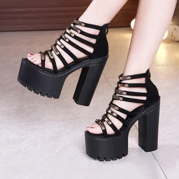 

Hate high 15cm super high heel sandals female 2019 summer sponge cake thick bottom with nightclub t model model show sandals
