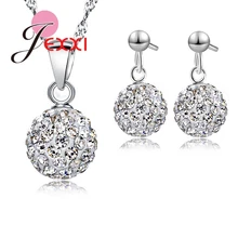 Австрийские серьги-гвоздики в форме диско-шара, 925 пробы, серебряные серьги, ожерелье, австрийский кристалл, Женские Ювелирные наборы, подарок