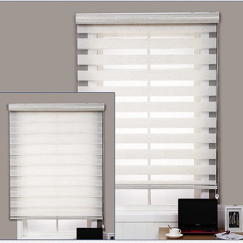 

Custmized Size Motorized And Manual Double Layer Zebra Blinds Windows Curtain
