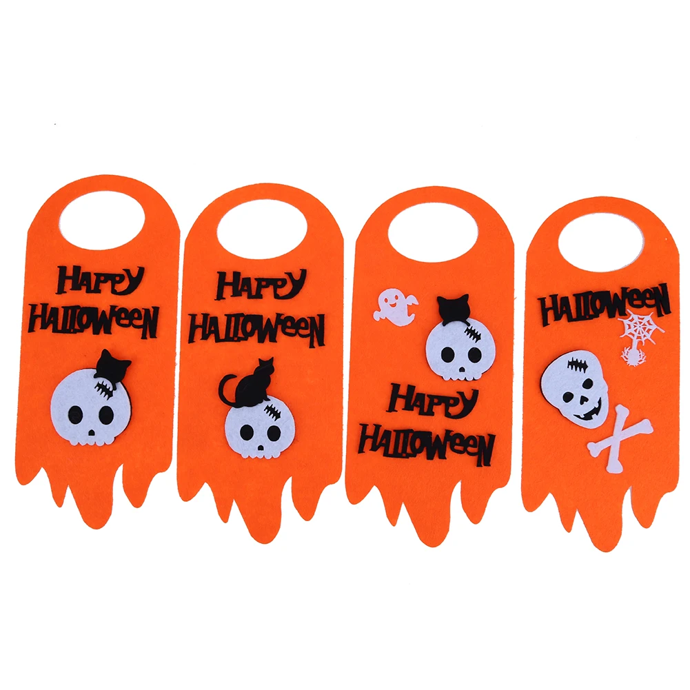 4pcs felt fabric banners skull halloween decoration tags door window hanging banners for festival halloween party