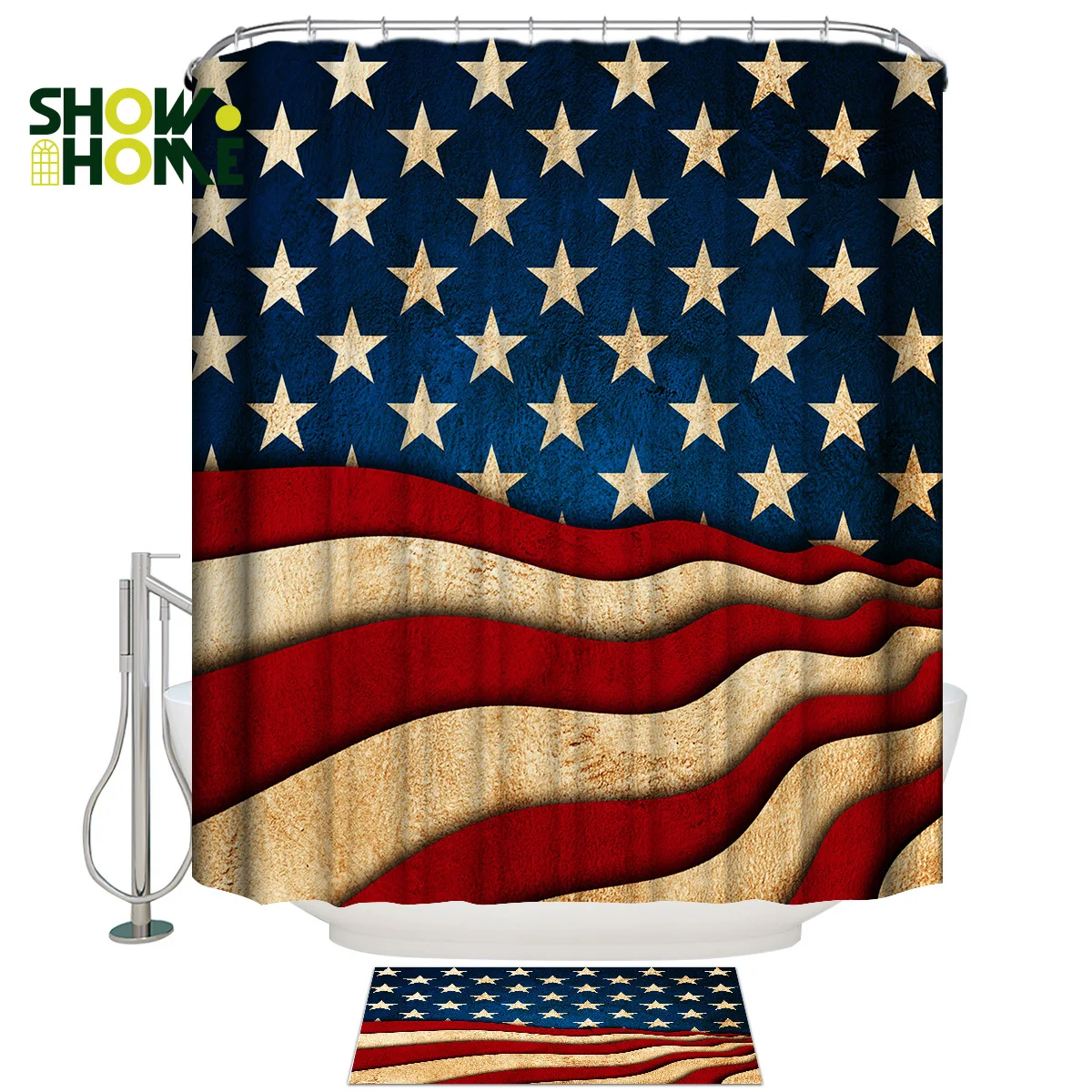 

Showhome American Flag Patterns Shower Curtain Bath Sets With Rugs Bathroom Accessory Sets 2 Piece Bathroom Set Bathroom Decor