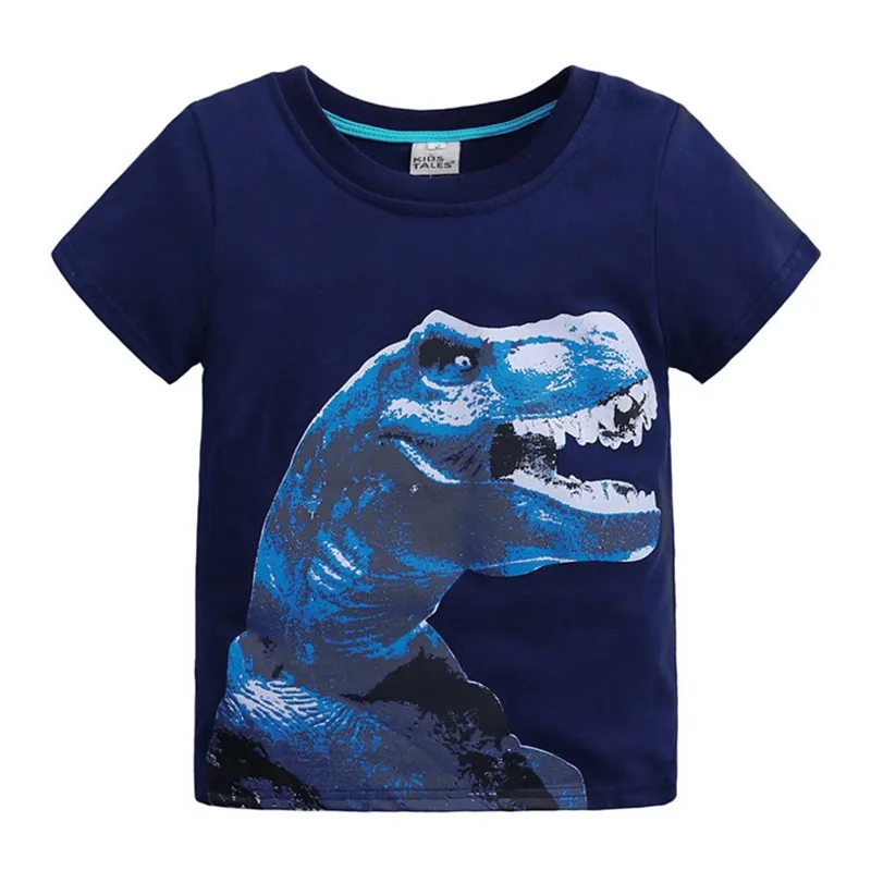 Jumping meter/футболка с рисунком для маленьких мальчиков Детская летняя одежда в полоску с короткими рукавами и принтом динозавра, детские футболки - Цвет: navy dinosaur