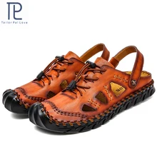 Новинка; Повседневные Удобные мужские мягкие сандалии; мужские Летние кожаные сандалии; мужские летние пляжные сандалии в римском стиле; большие размеры 38-48
