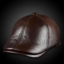 Мужская шапка из натуральной воловьей кожи, Осенний берет, уличная шапка из воловьей кожи, теплые наушники, зимняя шапка, хлопковая шапка
