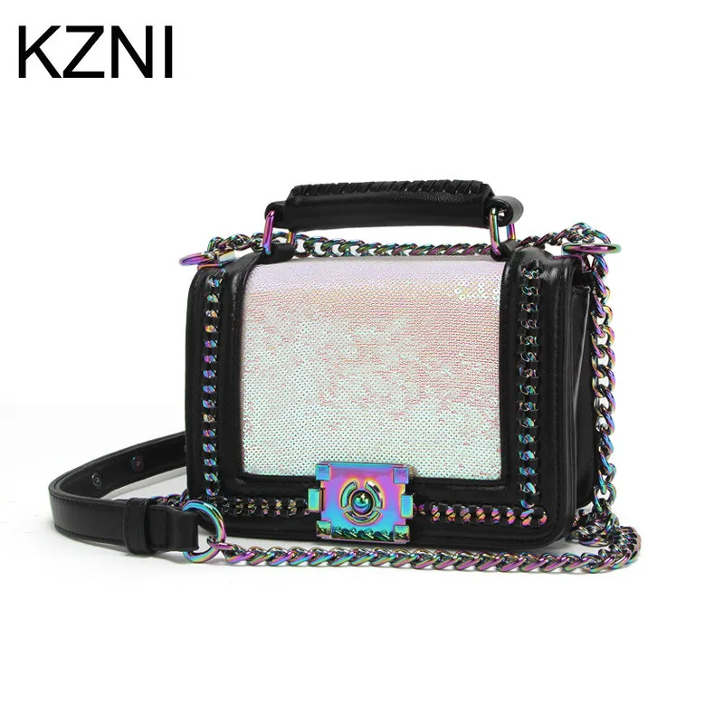 

KZNI Genuine Leather Top-handle Bags for Girls Cross Shoulder Bags Female Designer Handbags High Quality Bolsa Feminina 007