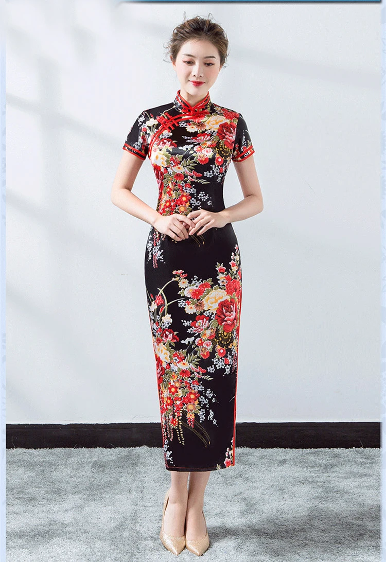Элегантные женские атласные шарфы Qipao новые тонкие с коротким рукавом Cheong-sam платье в традиционном китайском стиле вечернее платье vestidos