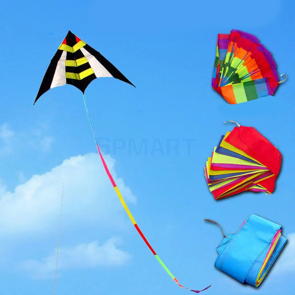 3Pcs 10m+15m Long Rainbow Nylon Kite Tails Wind Sock Delta Kite Single