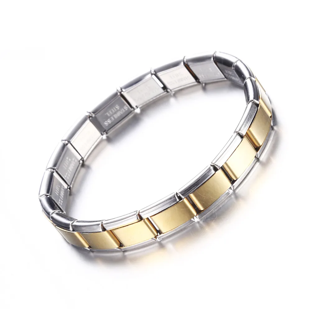 Новые черные браслеты из нержавеющей стали, эластичные регулируемые звенья цепи, браслеты для мужчин и женщин, серебряные стальные цепочки, ювелирные изделия - Окраска металла: Gold