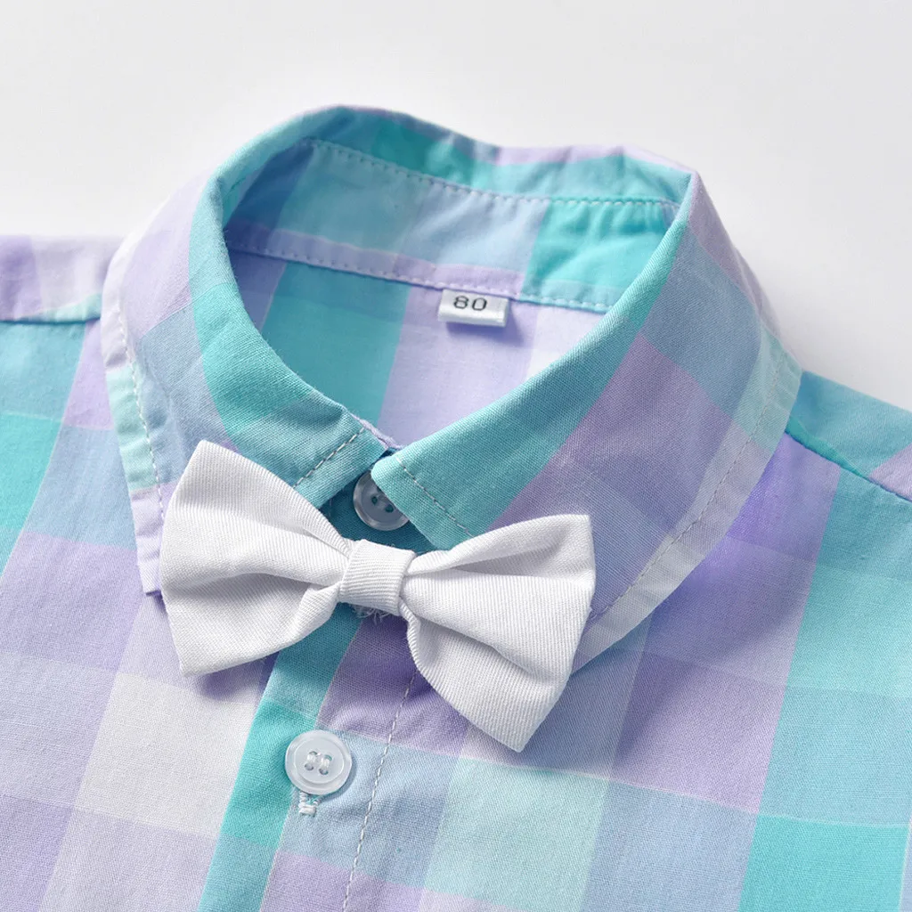 Комплекты одежды для маленьких мальчиков костюмы джентльмена для маленьких мальчиков рубашки с лентами и бантом+ штаны на подтяжках, 4 предмета