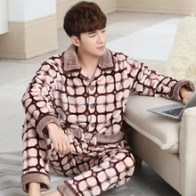Высококачественная брендовая мужская зимняя Пижама, Hombre, Повседневная Пижама, плотная теплая Фланелевая пижама с отложным воротником и длинным рукавом, пижамный комплект для мужчин