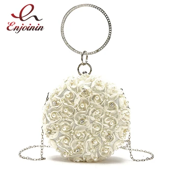 

Fashion Elegant Pearl Flower Round Handle Party Women Handbag Shoulder Bag Chain Pursr Crossbody Mini Bag Female Bolsa Totes Bag