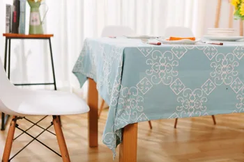 

Embroidered Rectangular Tablecloths Cotton Blue Table Cover For Home Embroidered Table Cloth Toalha De Mesa Bordada