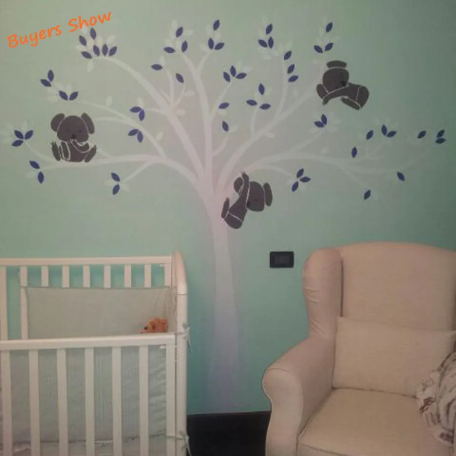 Большие виниловые наклейки на стену с изображением дерева коалы для декора детской комнаты-детские наклейки на стену в детскую комнату