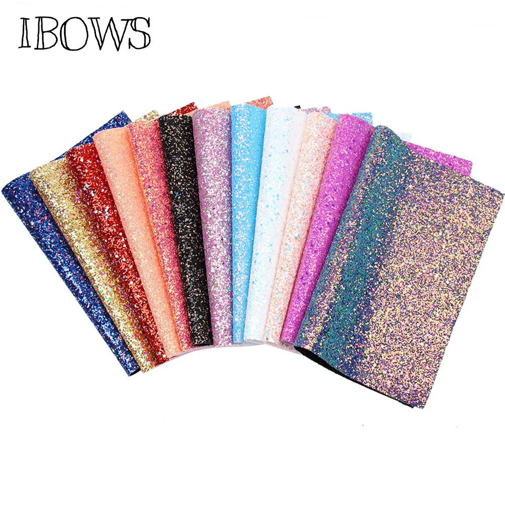 

IBOWS 22cm*30cm Glitter Synthetic Leather Chunky Glitter Bow Fabric Party Wedding Decoration DIY Hairbows Accessories Materials