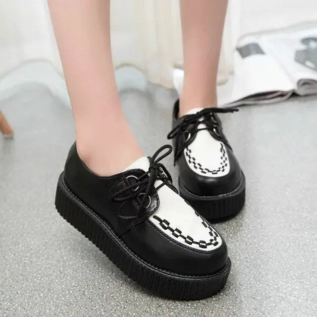 

Womens Ladies Lace Up Punk Goth Stud Double Platform Fllats Creeper Round Toe Shoes Gothic Punk 16Styles A160