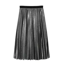 Женская плиссированная однотонная эластичная юбка средней длины с высокой талией, осенняя популярная женская юбка средней длины черного, серого, зеленого цвета, Faldas Mujer