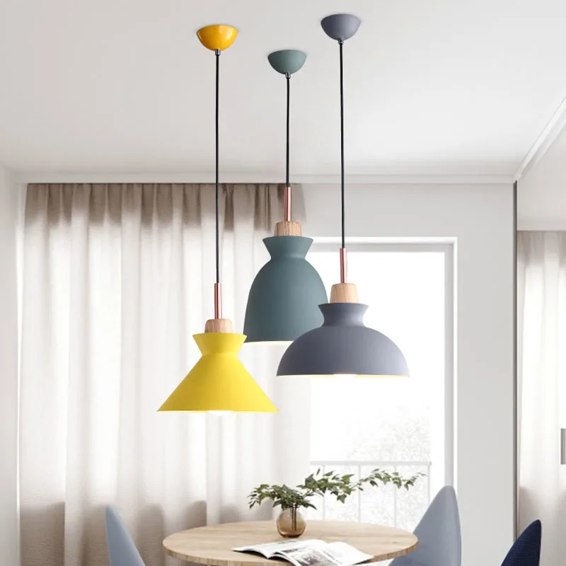 Macaron Scandinavian Pendant Lights Oak Aluminium Colorful Wood Modern Decorative Indoor Lighting For Resteaurant Hanging lamps  (3)