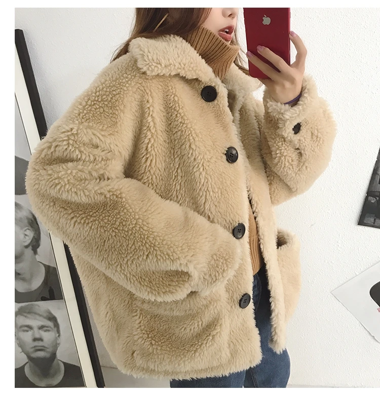 Clearance Women Wool Coats 2018 Fashion Winter Lambs Fur Loose Big Code 100%Wool  Overcoat   Fur Multiple Colors 16