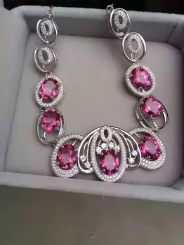 

Natural pink topaz Necklace natural gemstone Pendant Necklace S925 Sterling silver trendy big round women party Jewelry