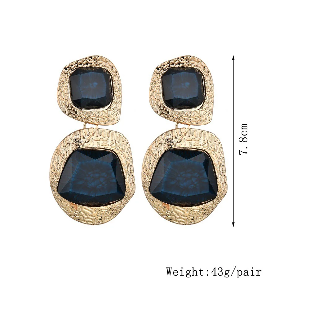Europeans and Americans exaggerate artificial gemstone gold earrings, women retro autumn earrings, Bohemian wind (8)