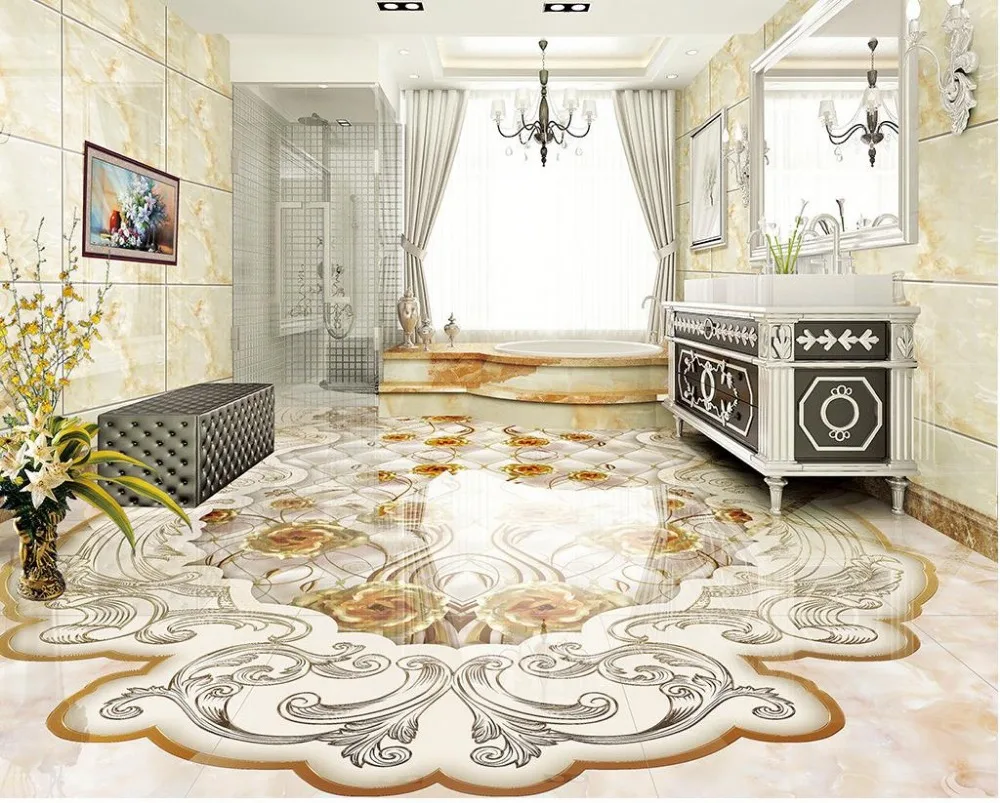 Dekorasi Rumah Emas Naik Marmer Relief 3d Lantai Custom Foto Diri