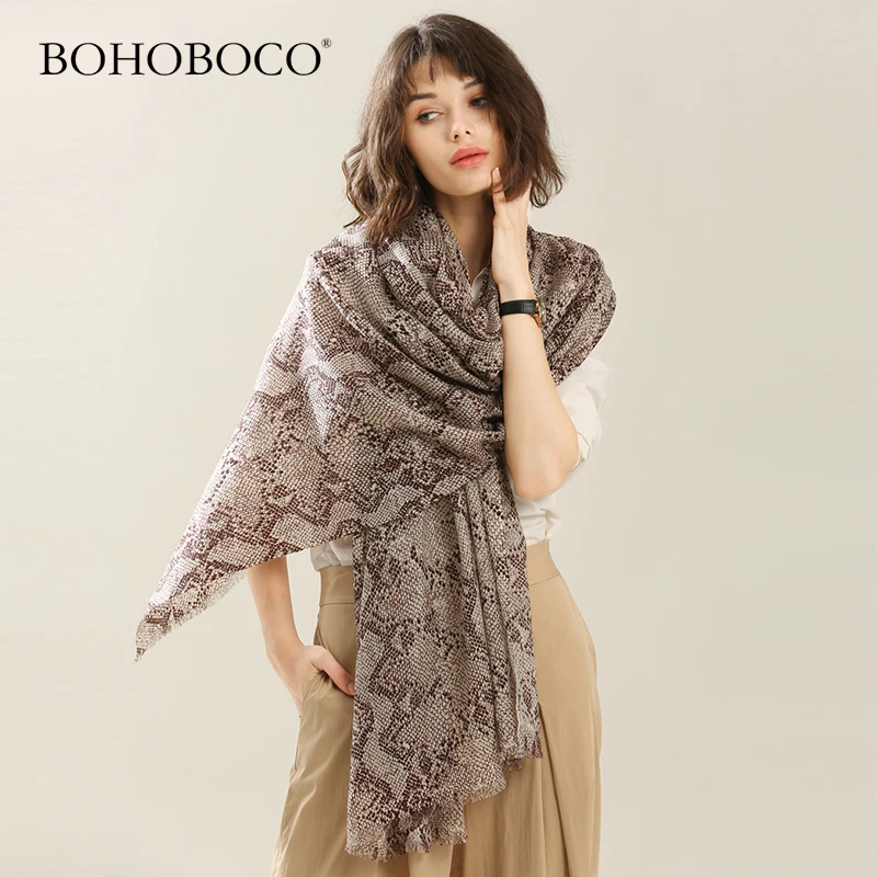 

Scarfs for Ladies Women Winter Warm Snake Printed Long Thin Mercerized Wool Shawl Soft Long Neck Scarf luxury brand hijab scarf