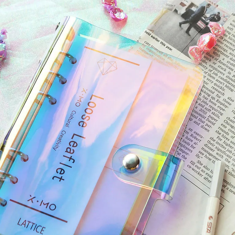 Colorful Laser Notebook Cover A5 A6 PVC Creative Binder Loose leaf Note book Diary Journ Planner Agenda 2019 School Supplies