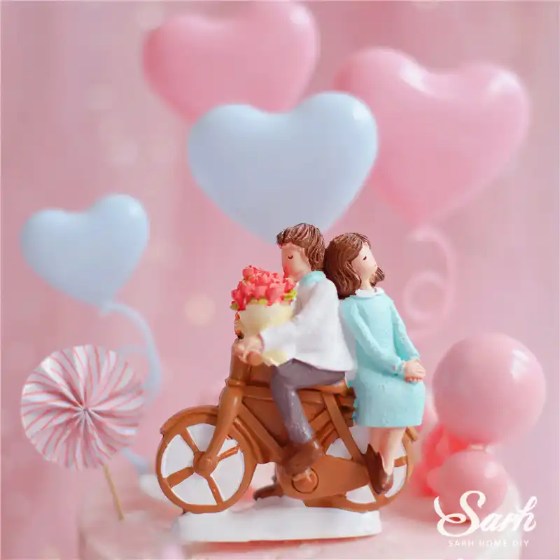 Bicycle Couple Decoration Flowe Pink Princess Happy Birthday Star