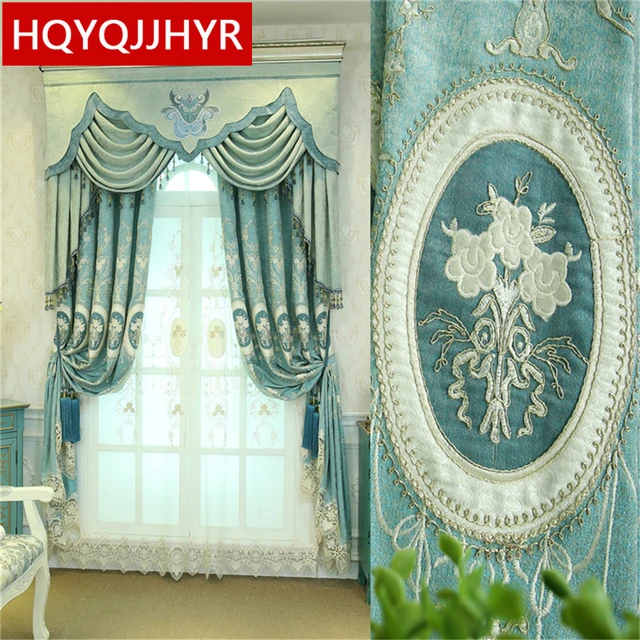 Best Offers Custom-made luxury European and American style blue embroidery blackout curtains for living room classic curtains for bedroom Best Offers Custom-made luxury European and American style blue embroidery blackout curtains for living room classic curtains for bedroom