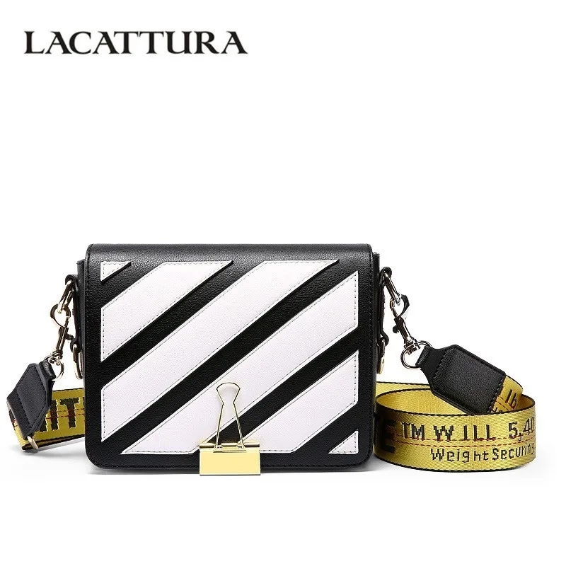 

LACATTURA Luxury Stripes Pattern Leather Handbag Handbags Women Shoulder Crossbody Bags Designer Lady Small Clutch Messenger Bag