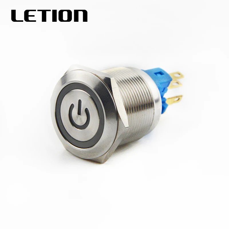 

25mm Metal Button switch flat head LED Ring Lamp self-reset self-locking with Power symbol Button with Lamp LETION25S-P11EZC