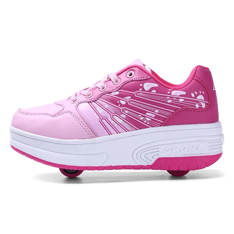 

Kids Shoes With Wheels Girls Children Sneaker Boys Soft Leather Jazz Junior Roller Skate Shoes Sport Double Single Wheel 30-42